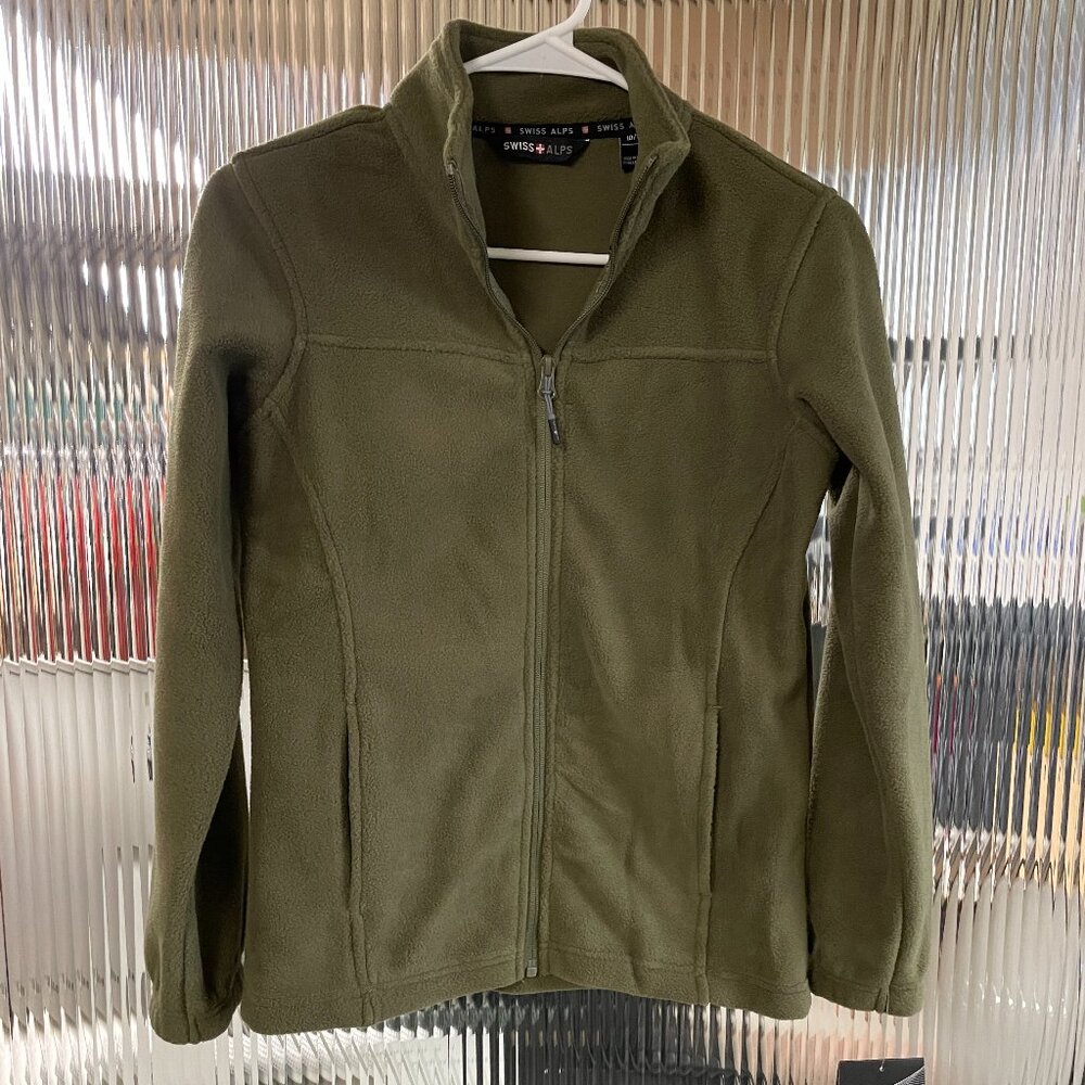 NWT M (10/12) Boys Swiss Alps Polar Fleece Olive Green Full Zip Long Sleeve